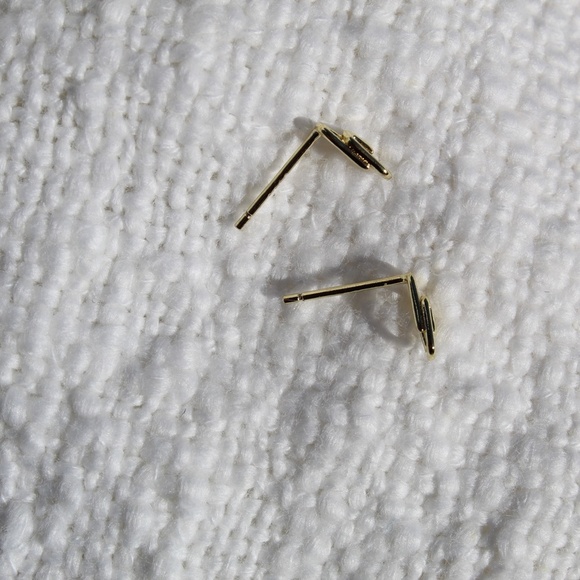 Sterling Silver Dainty Gold Paper Clip Stud Earrings - Picture 3 of 10